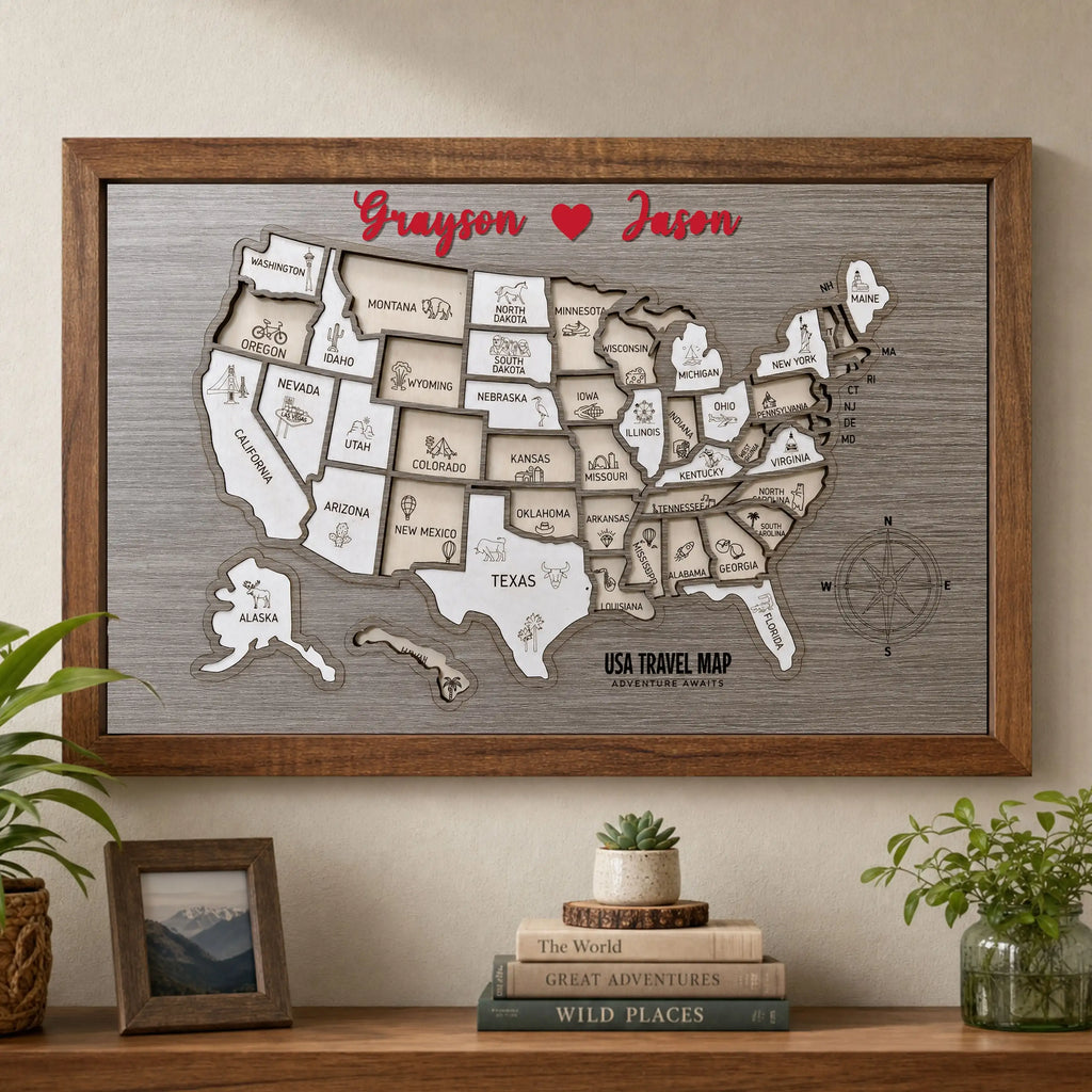 Personalized USA Travel Map Puzzle - Couples Anniversary Keepsake & Wedding Gift