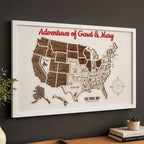 3D Wooden USA Puzzle Map Wall Art - 50 States Push Pin Travel Tracker Board