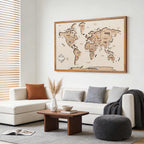 Framed Wooden World Map Push Pin Board - Wanderlust Travel Gift