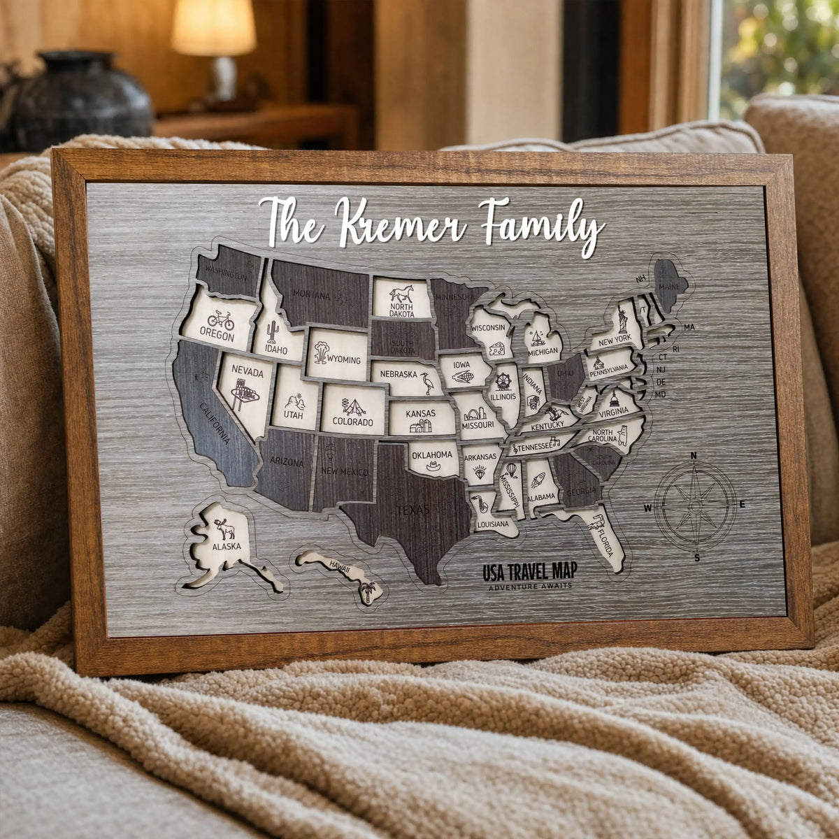 Personalized USA Travel Map Puzzle - Couples Anniversary Keepsake & Wedding Gift