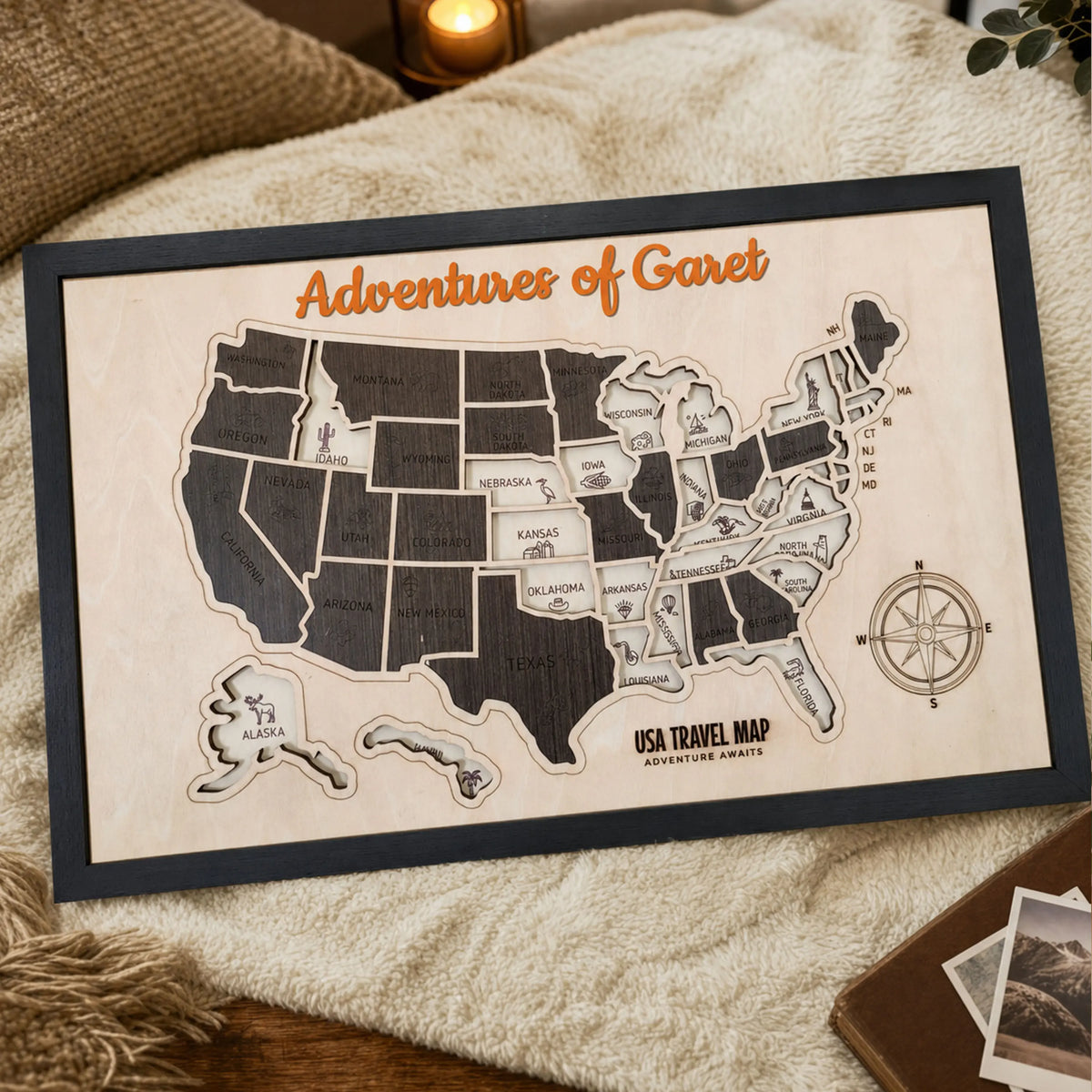 US States Wooden Map Puzzle - USA Travel Map Graduation Gift