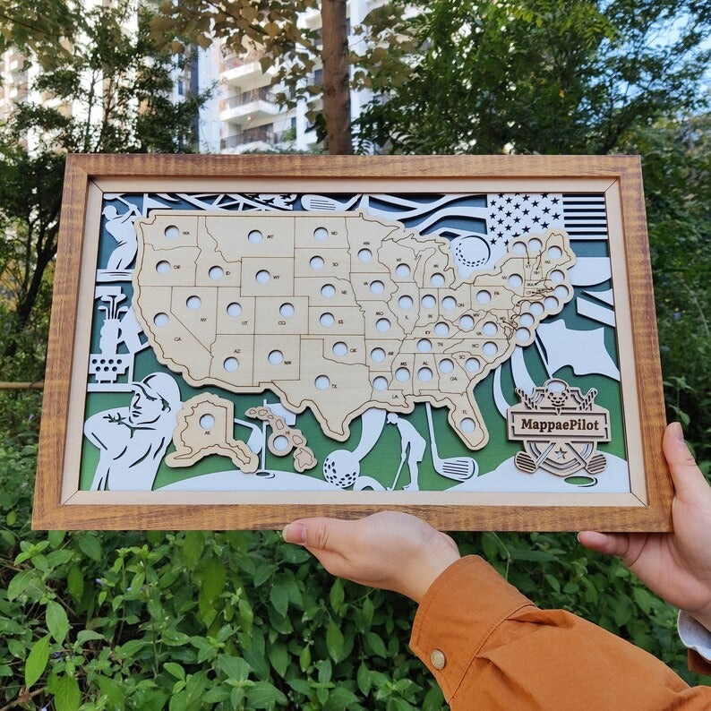 Personalized Golf Course Tracker Map with Nameplate – Green Background