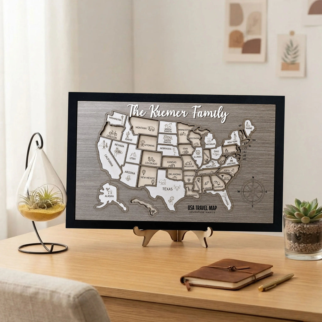 Personalized USA Travel Map Puzzle - Couples Anniversary Keepsake & Wedding Gift