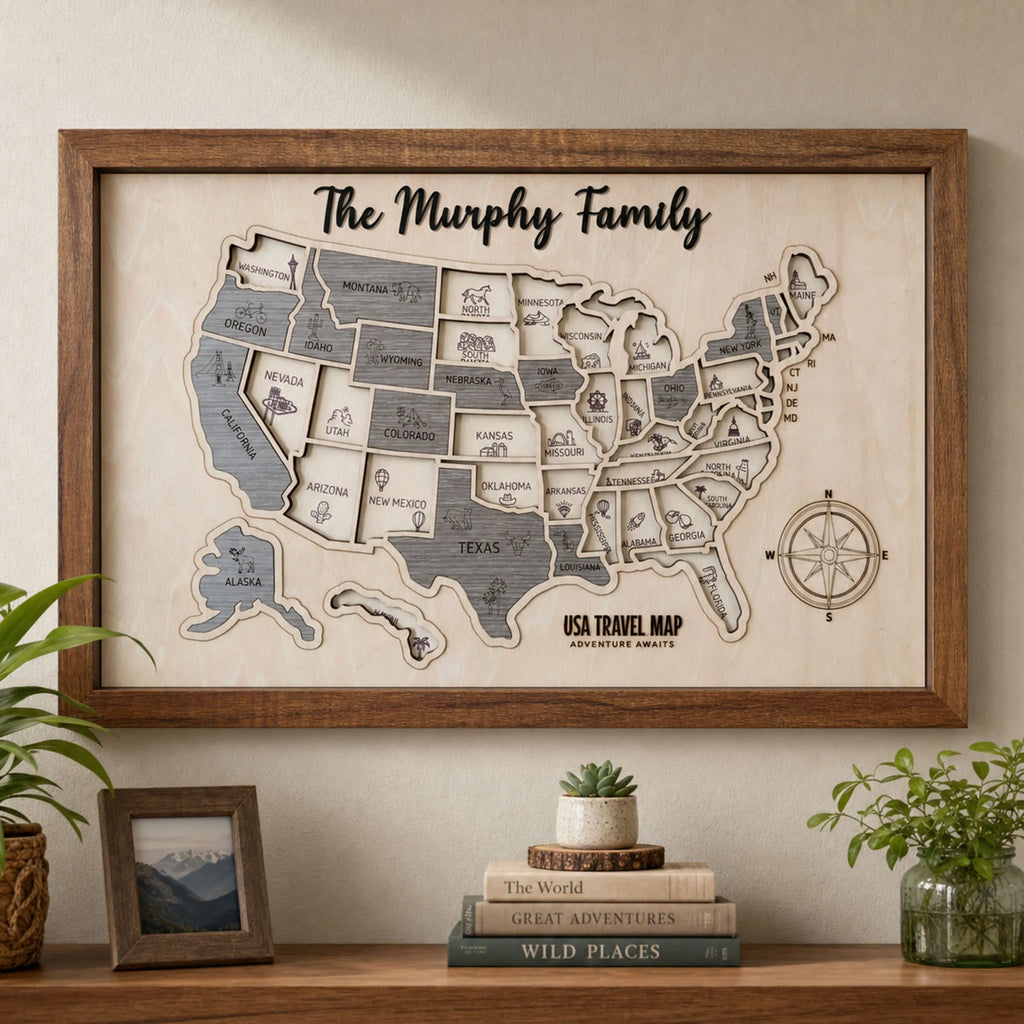 US States Wooden Map Puzzle - USA Travel Map Graduation Gift