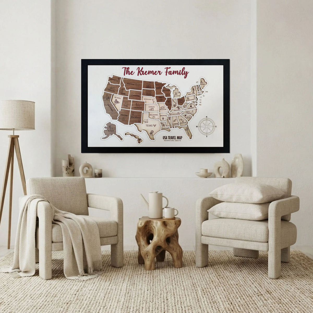 3D Wooden USA Puzzle Map Wall Art - 50 States Push Pin Travel Tracker Board