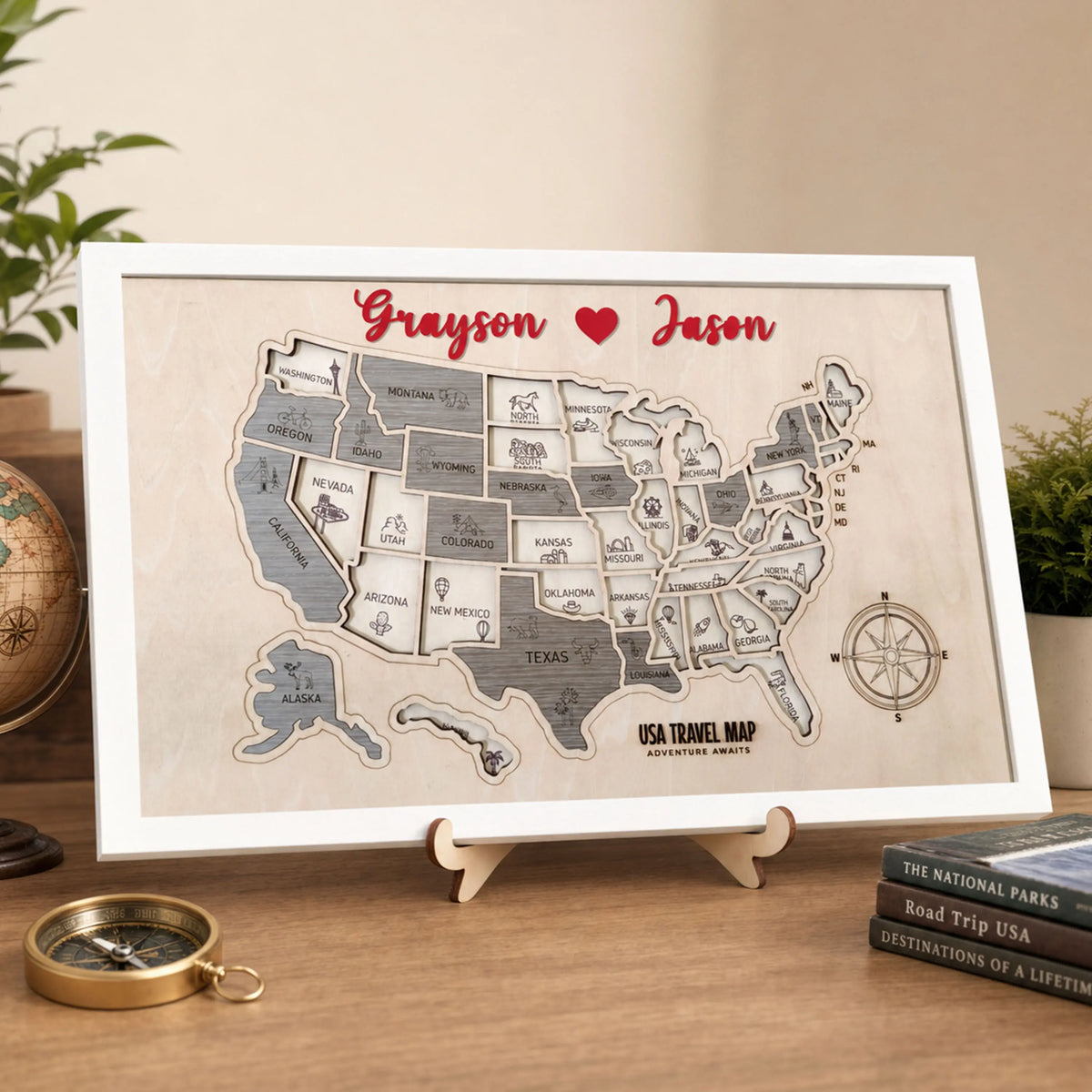 US States Wooden Map Puzzle - USA Travel Map Graduation Gift