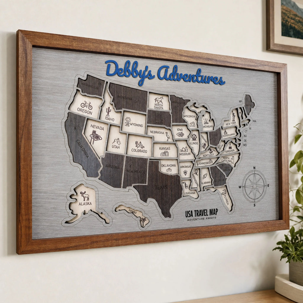 Personalized USA Travel Map Puzzle - Couples Anniversary Keepsake & Wedding Gift