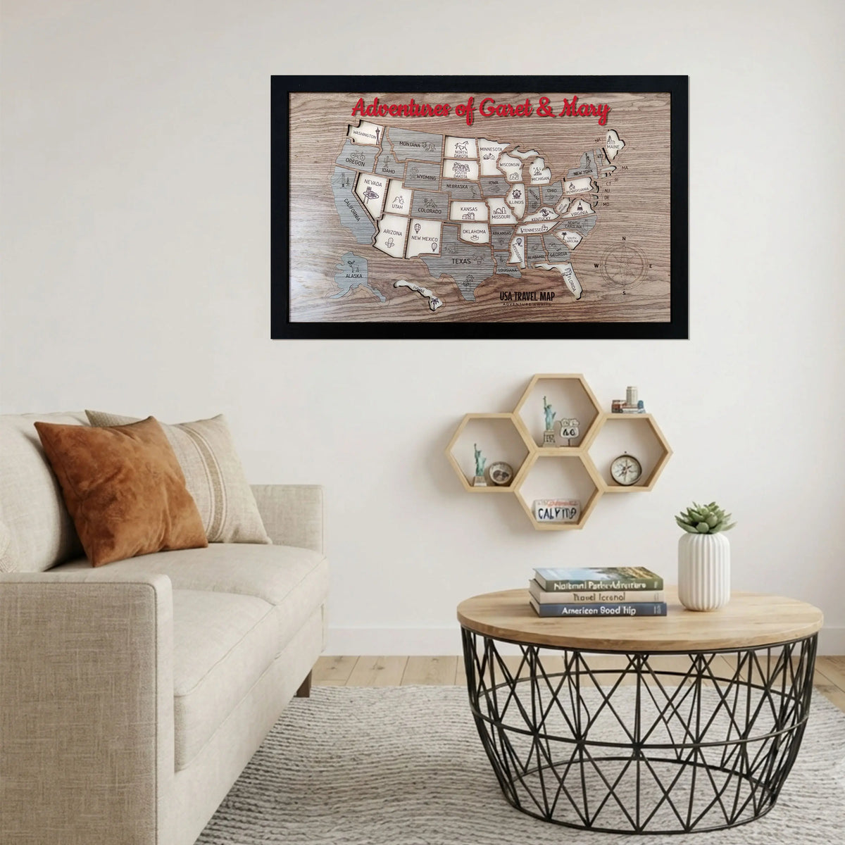 Wooden USA State Puzzle Travel Tracker Map - Add States as You Travel Board