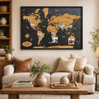 Premium Framed Wooden World Map Wall Art