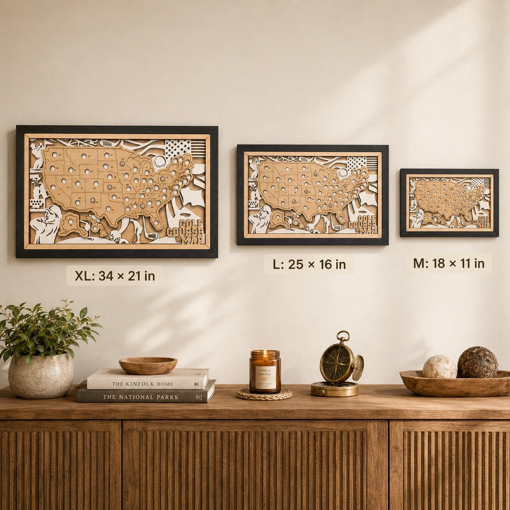 Personalized Golf Course Tracker Map – Natural Wood Background
