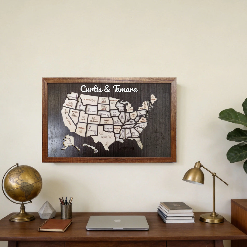 50 States Travel Tracker Wooden Map - Places I've Been & Adventure Bucket List