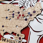 Custom Team Color Wooden MLB Stadium Map with Team Pins