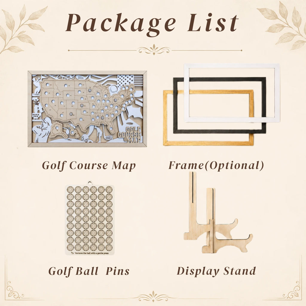 Personalized Golf Course Tracker Map – Natural Wood Background