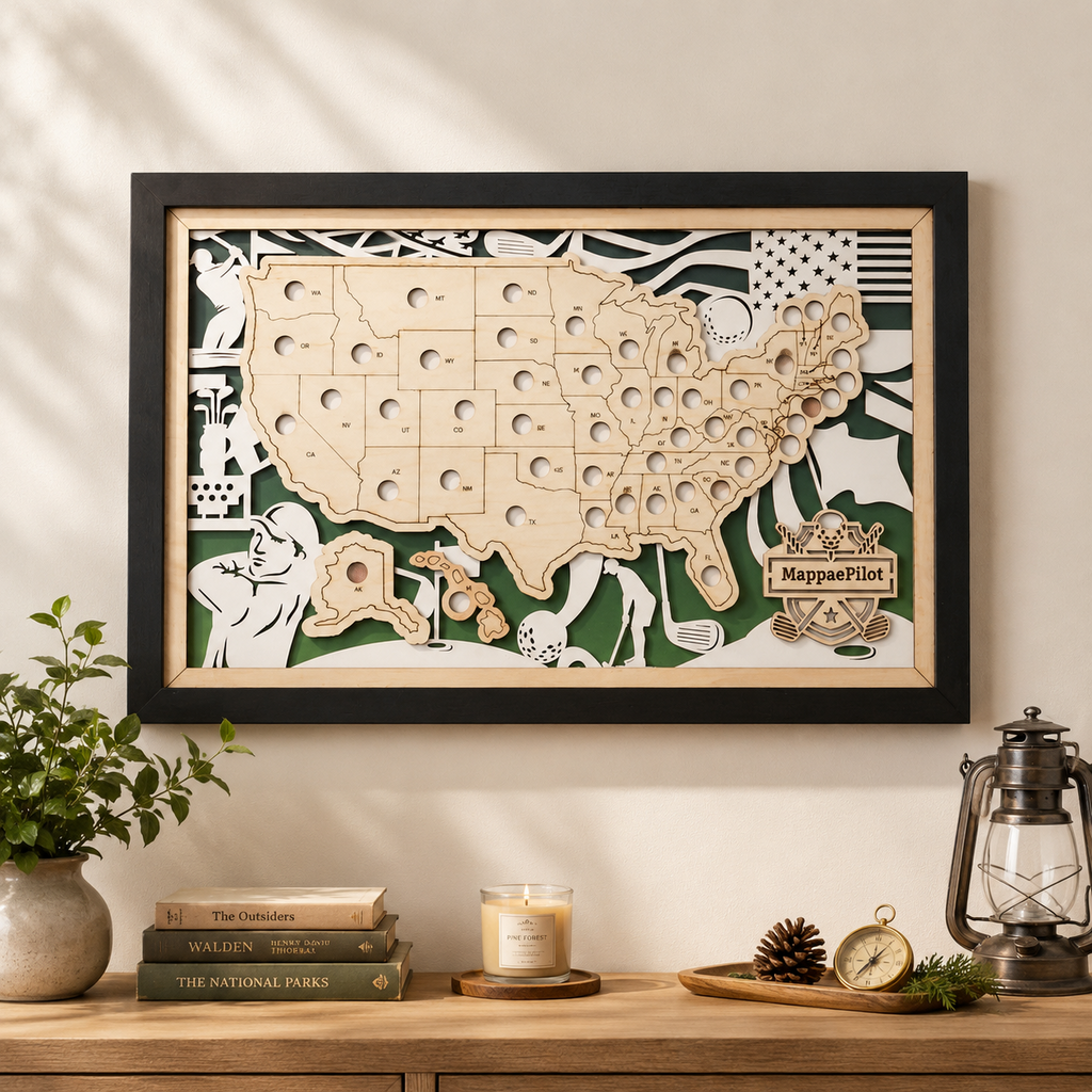 Personalized Golf Course Tracker Map with Nameplate – Green Background