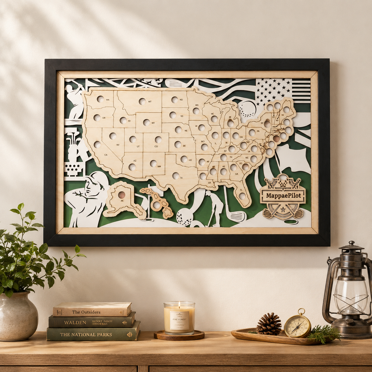 Personalized Golf Course Tracker Map with Nameplate – Green Background