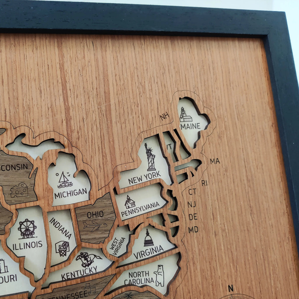 3D Wooden USA Travel Map - Personalized Road Trip Gift & RV Camper Wall Decor