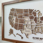 3D Wooden USA Puzzle Map Wall Art - 50 States Push Pin Travel Tracker Board