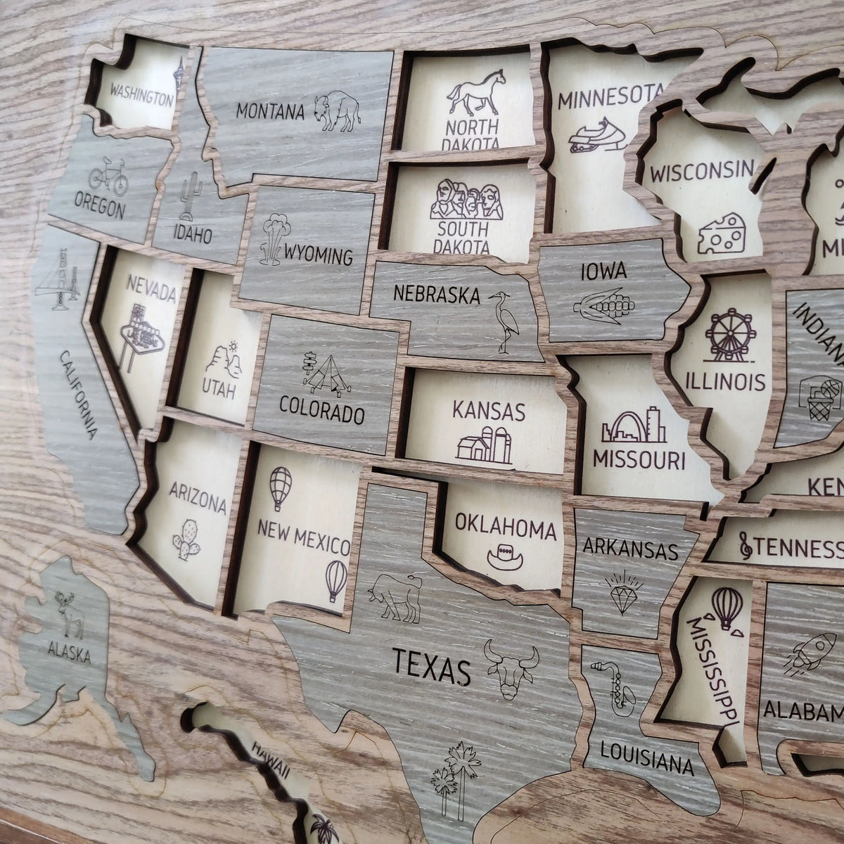 Wooden USA State Puzzle Travel Tracker Map - Add States as You Travel Board