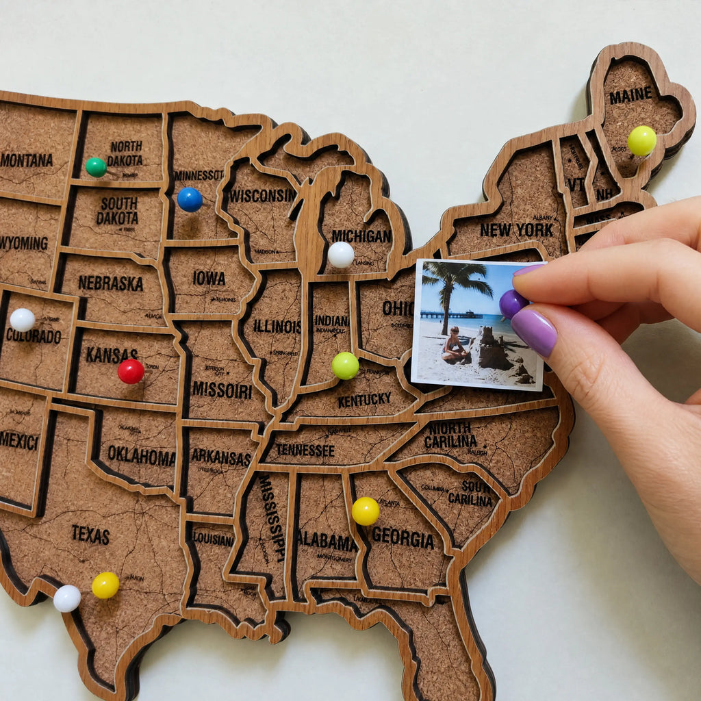 Wood USA Map Push Pin Travel Map - Personalized Christmas Gifts