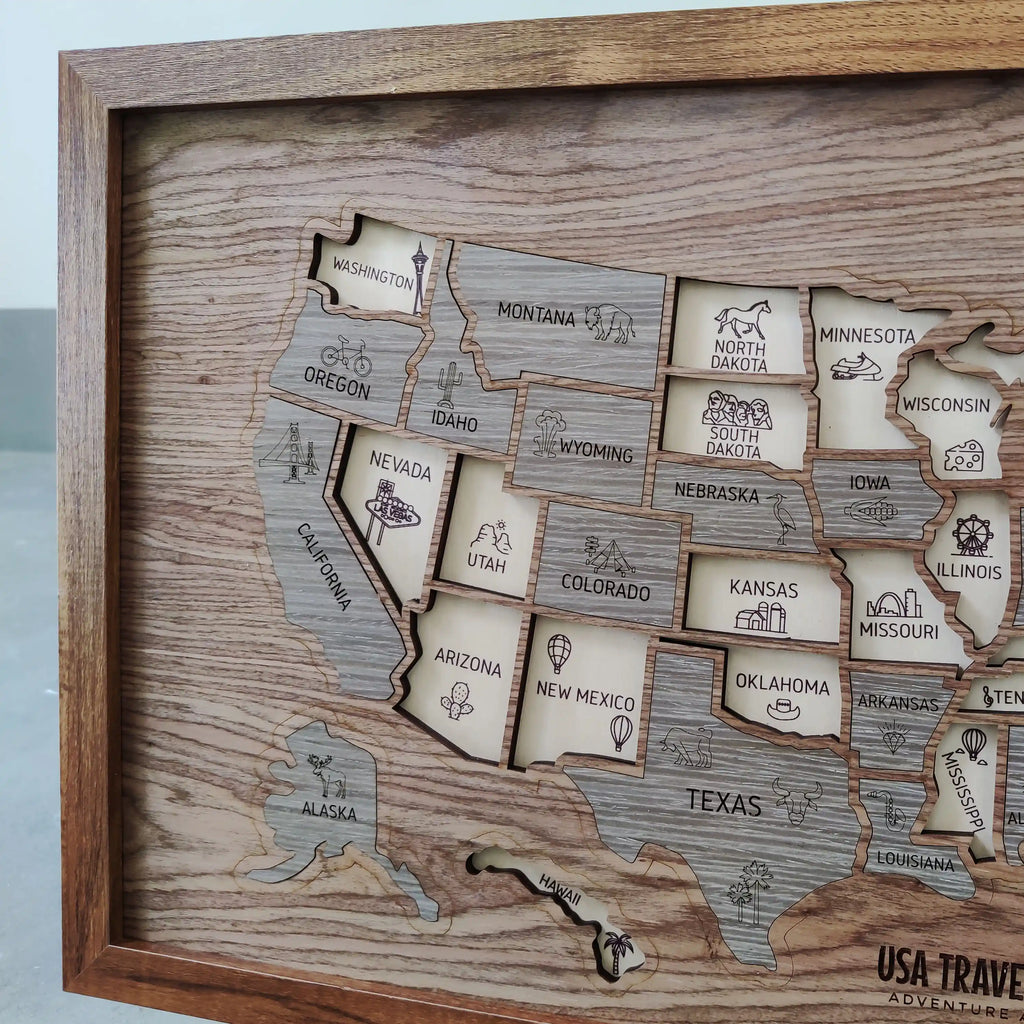 Wooden USA State Puzzle Travel Tracker Map - Add States as You Travel Board
