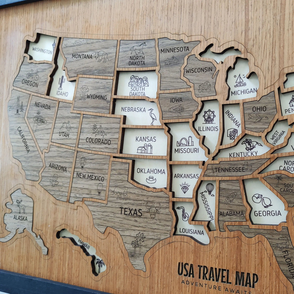 3D Wooden USA Travel Map - Personalized Road Trip Gift & RV Camper Wall Decor