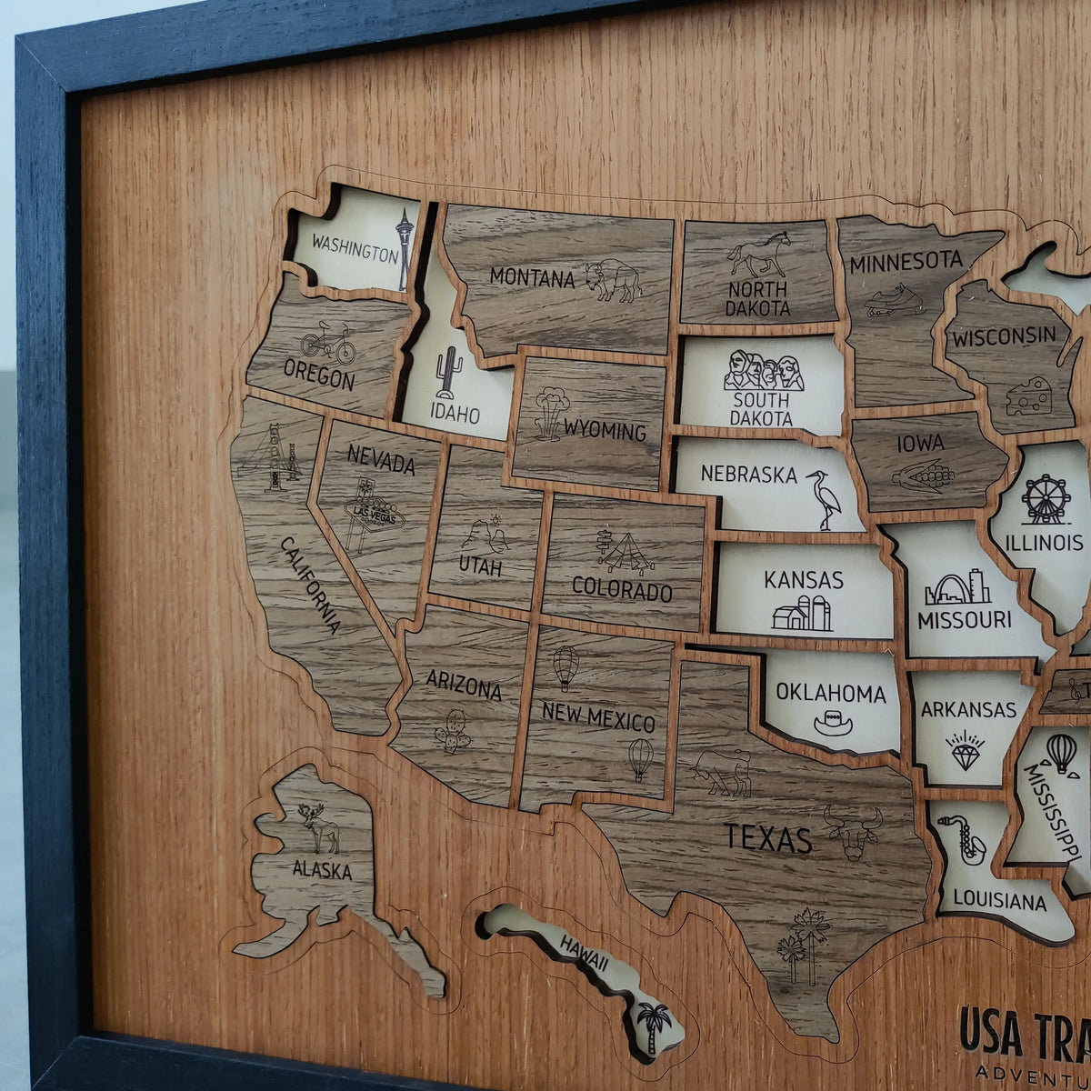 3D Wooden USA Travel Map - Personalized Road Trip Gift & RV Camper Wall Decor
