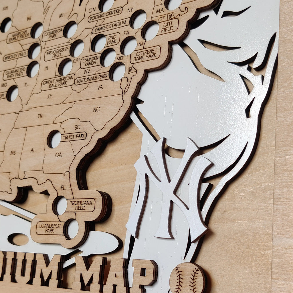 Personalized Wooden MLB Stadium Map with Baseball Pins