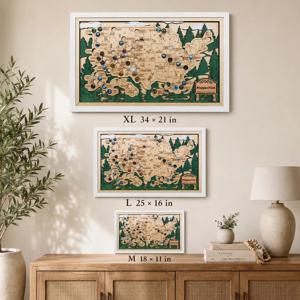 National Park Travel Map - 63 Parks Push Pin Map(Forest）