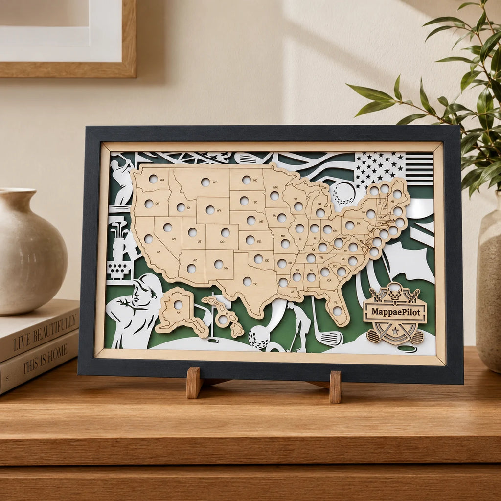 Personalized Golf Course Tracker Map with Nameplate – Green Background