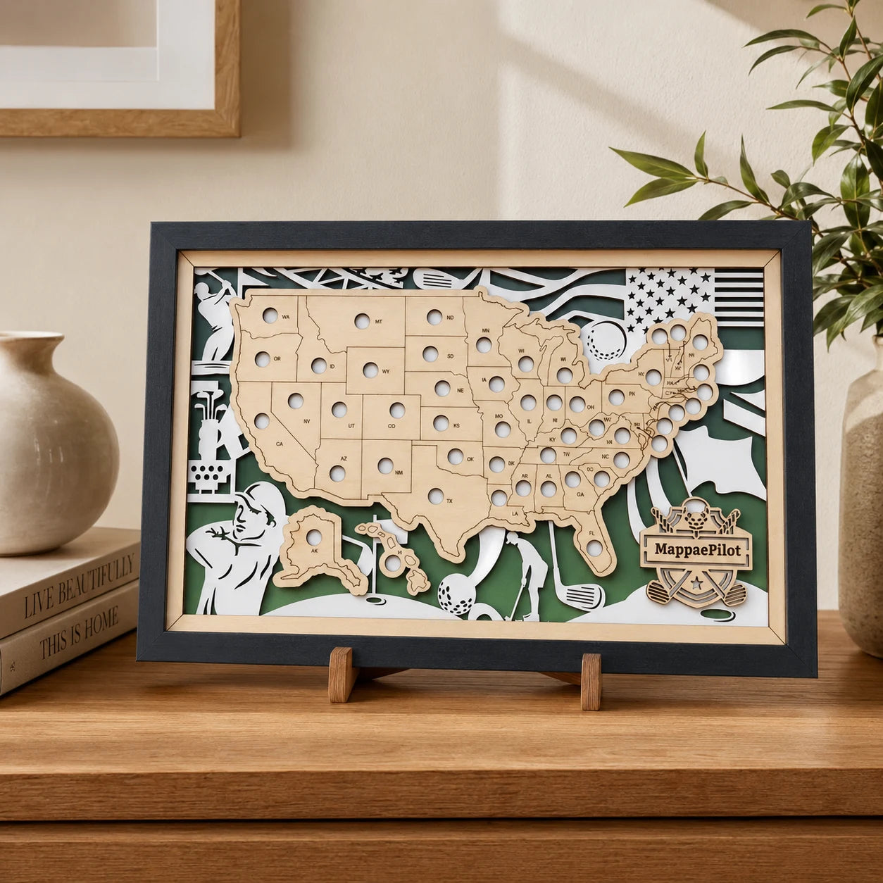 Personalized Golf Course Tracker Map with Nameplate – Green Background