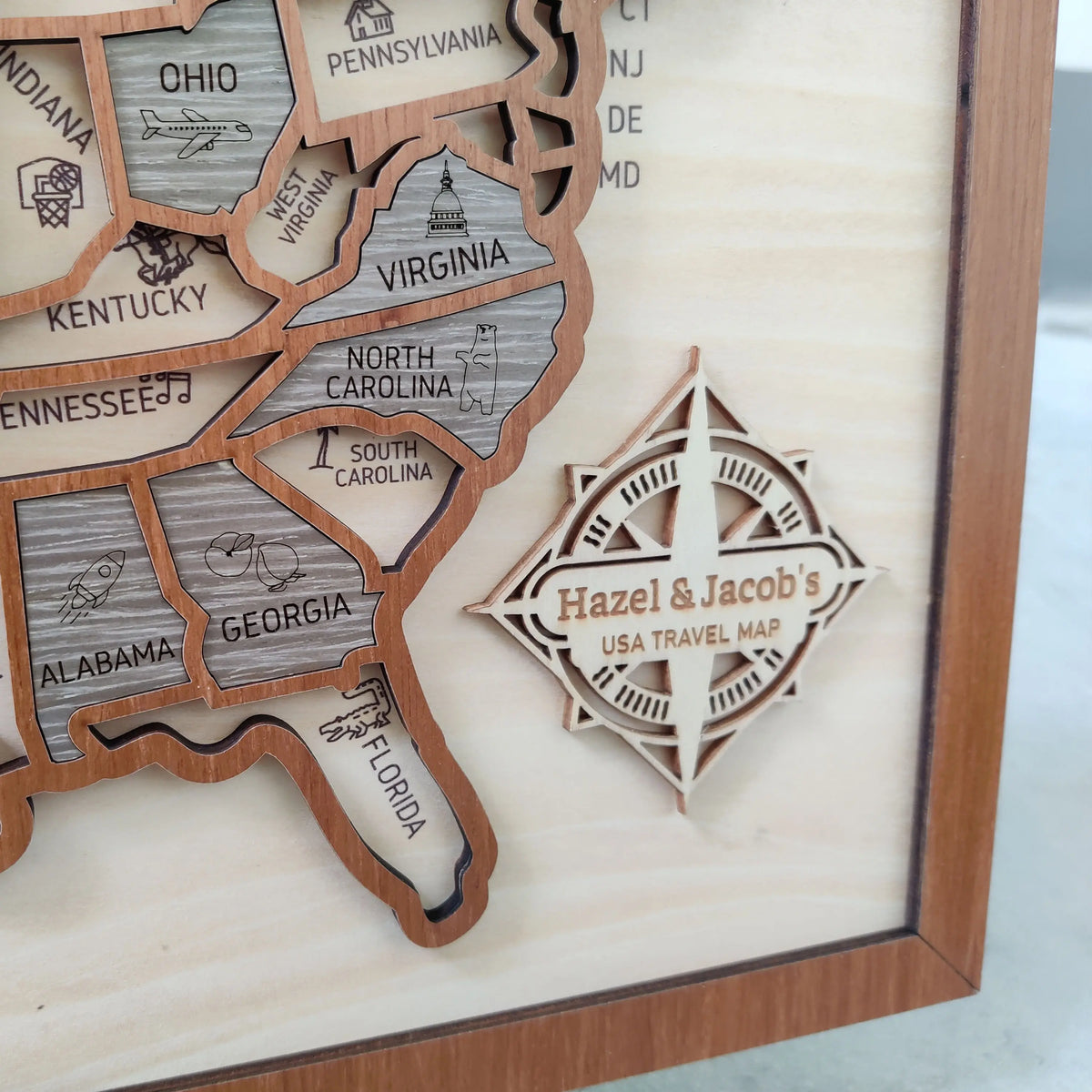 Custom Wooden US Map for States Visited – 50 States Travel Tracker Board & Puzzle