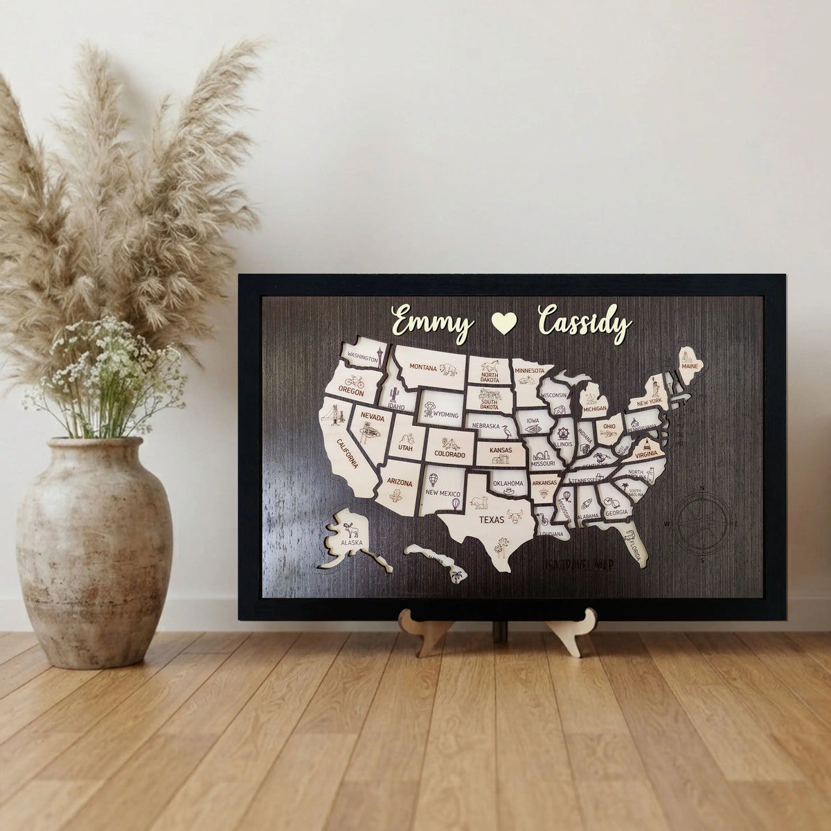 50 States Travel Tracker Wooden Map - Places I've Been & Adventure Bucket List