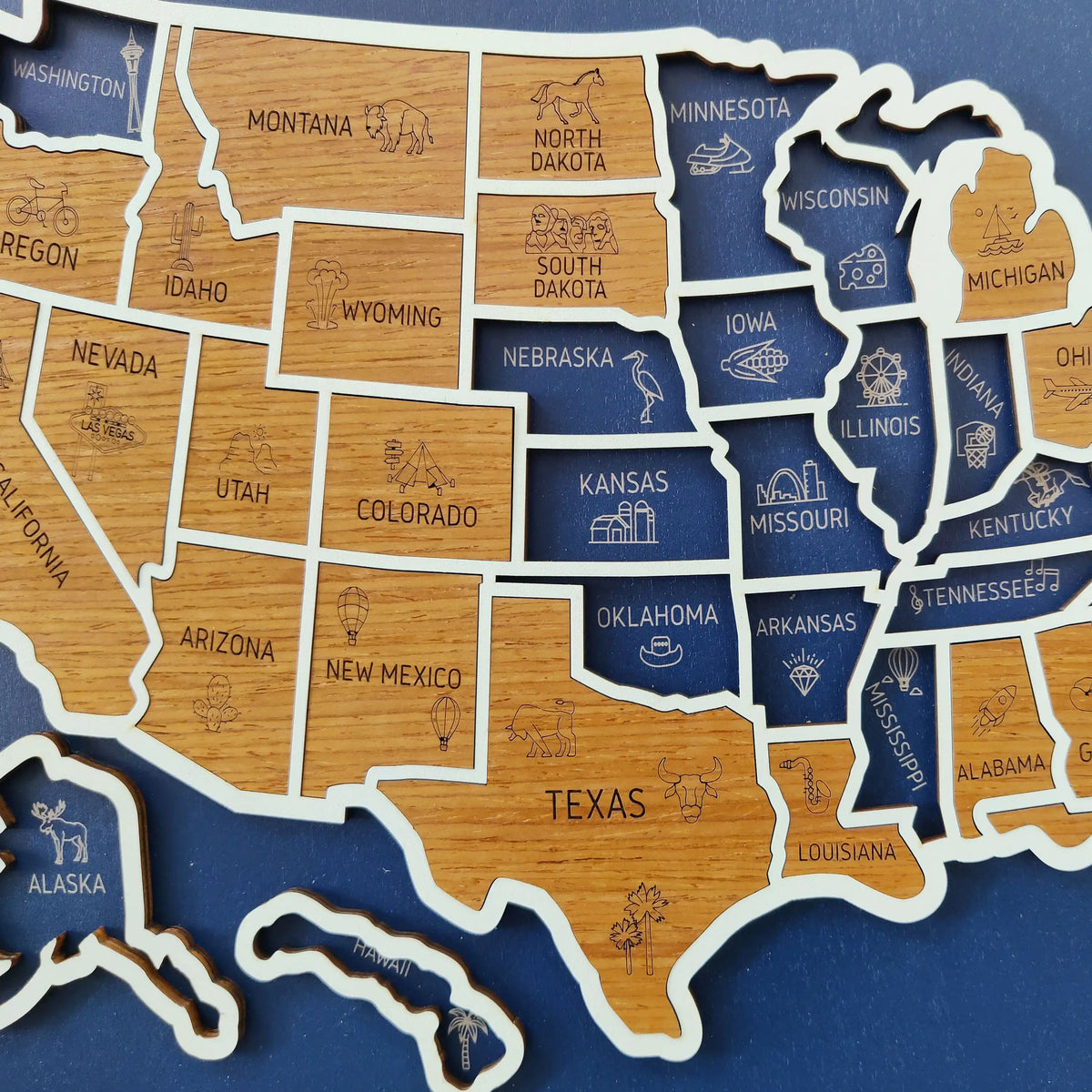 Personalized Wooden USA Travel Map Puzzle – 50 States Visited Tracker & Wall Art