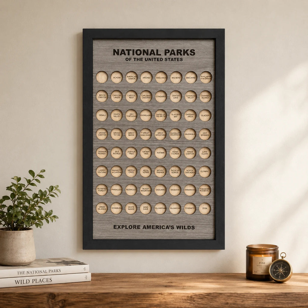 Wooden US National Parks Tracker Board