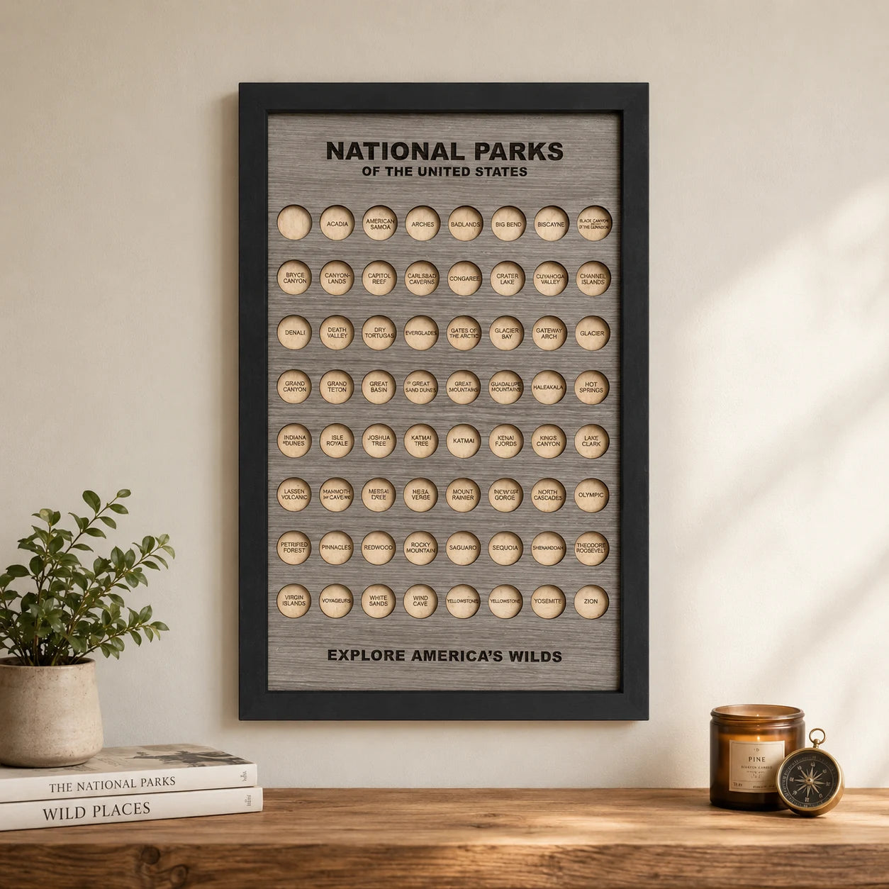 Wooden US National Parks Tracker Board