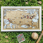Personalized Wooden MLB Stadium Map with Engraved Nameplate & Colorful Team Pins