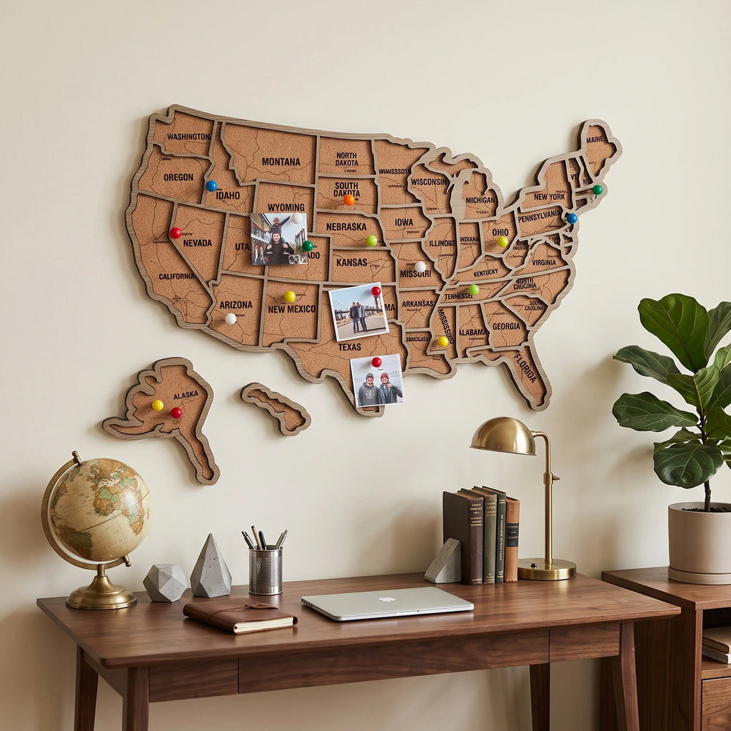 Wood USA Map Push Pin Travel Map - Personalized Christmas Gifts