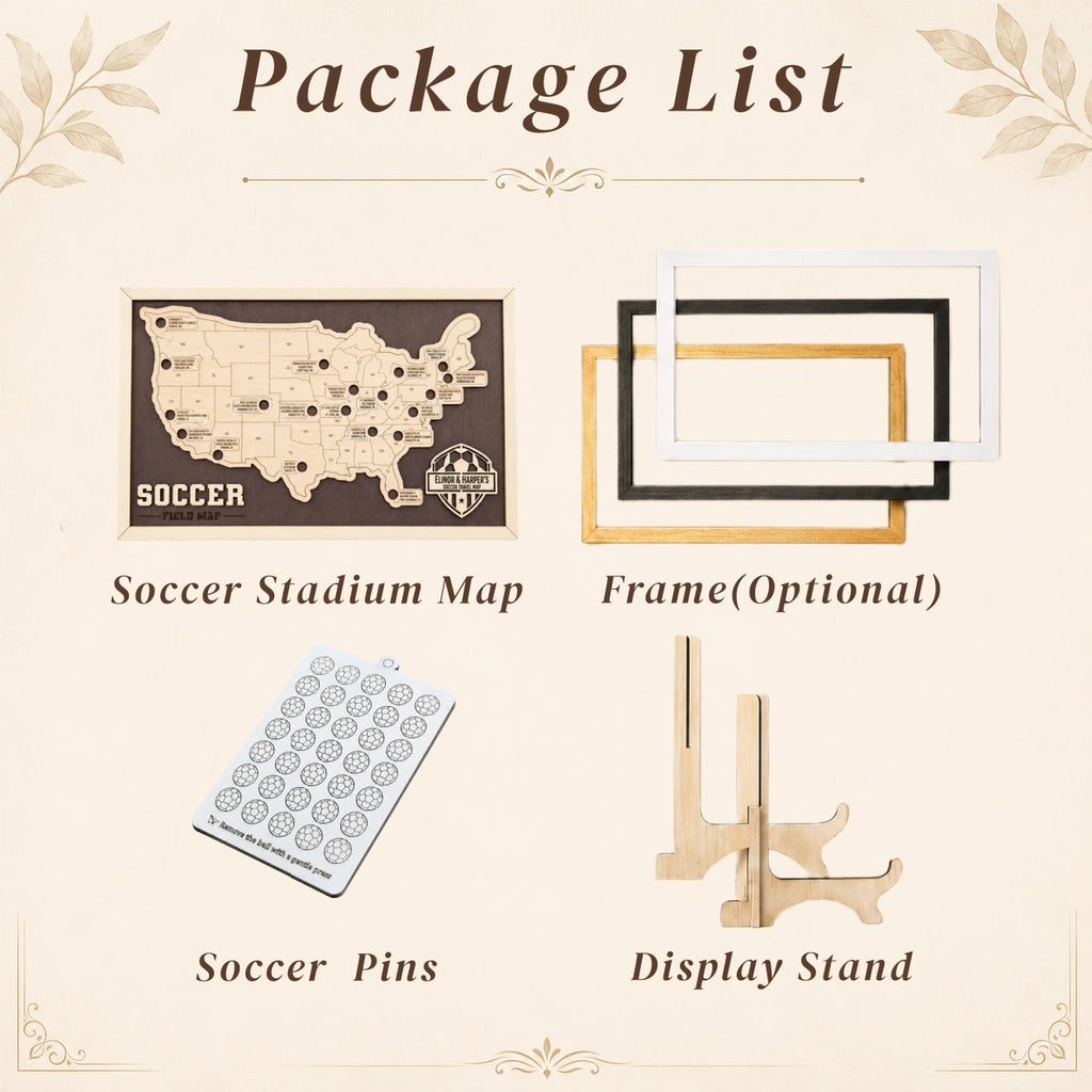 Personalized Soccer Stadium Tracker Map – Vintage Brown Background