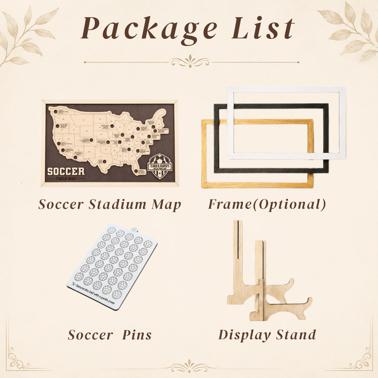 Personalized Soccer Stadium Tracker Map – Vintage Brown Background