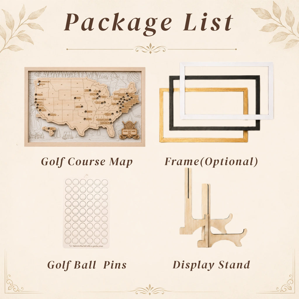 Personalized 2D Golf Course Tracker Map with Nameplate