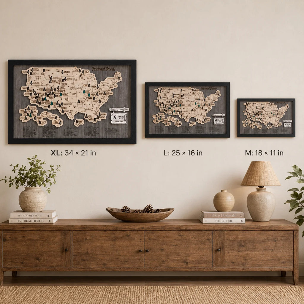 Personalized 2D National Parks Map with Nameplate(Charcoal)