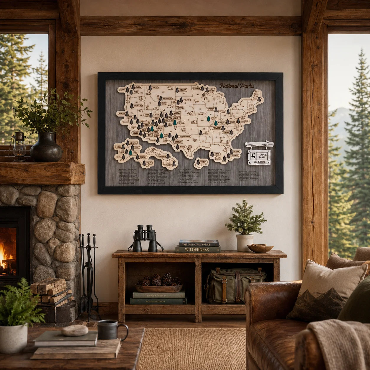 Personalized 2D National Parks Map with Nameplate(Charcoal)