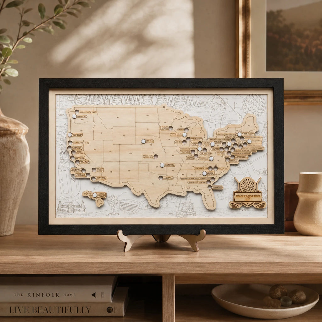 Personalized 2D Golf Course Tracker Map with Nameplate