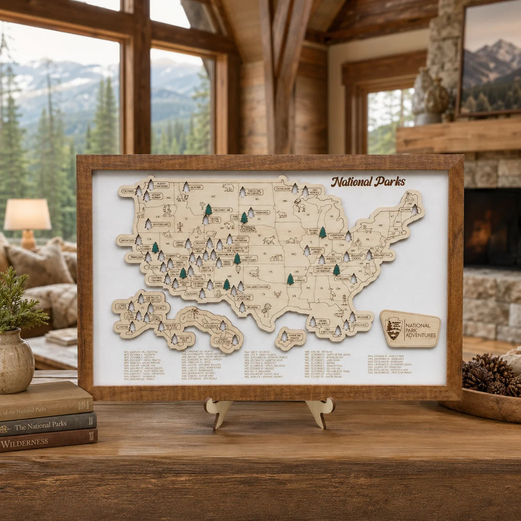 Personalized 2D National Parks Map with Nameplate(White)