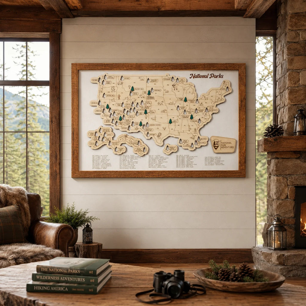 Personalized 2D National Parks Map with Nameplate(White)