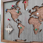 Framed Wooden World Map Push Pin Board - Wanderlust Travel Gift
