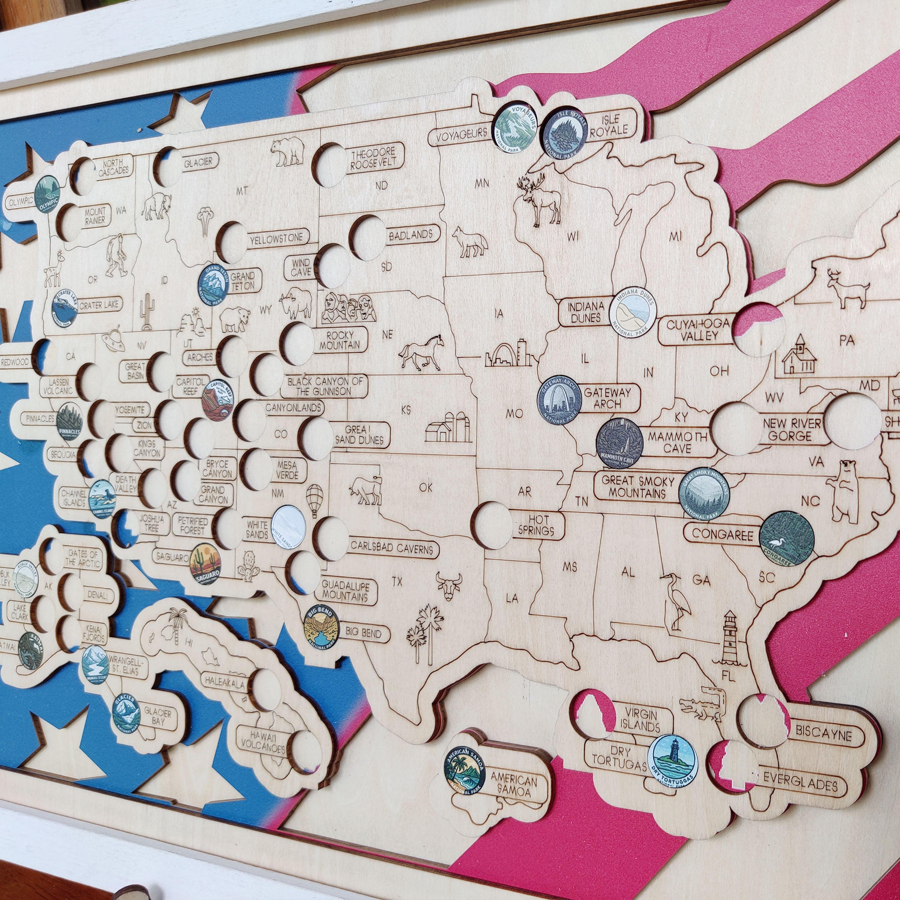 National Park Travel Map - 63 Parks Push Pin Map(USA Flage)