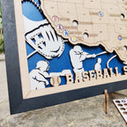Custom Team Color Wooden MLB Stadium Map with Team Logo Pins