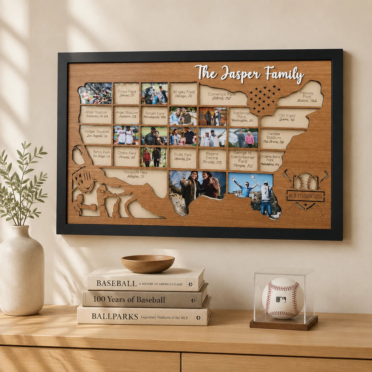 Personalized MLB Stadium Map Photo Frame(3D Raised Lettering)