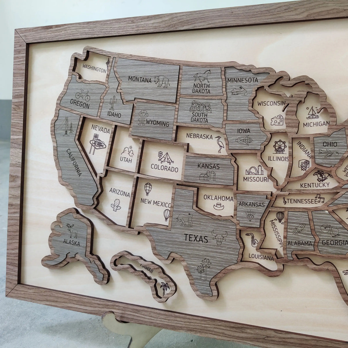 Custom Wooden US Map for States Visited – 50 States Travel Tracker Board & Puzzle